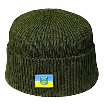 Шапка в'язана на флісі з прапором України та Тризубом Олива KL-1843.1 фото