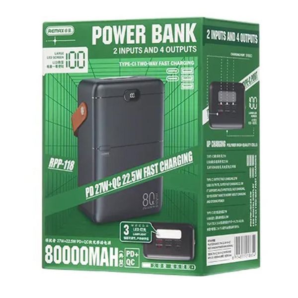 Power Bank с быстрой зарядкой REMAX RPP-118 черний 80000 mAh KL-1927 фото