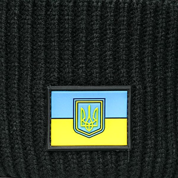 Шапка вязаная на флисе с флагом Украины и Тризубцем Черная KL-1843.3 фото